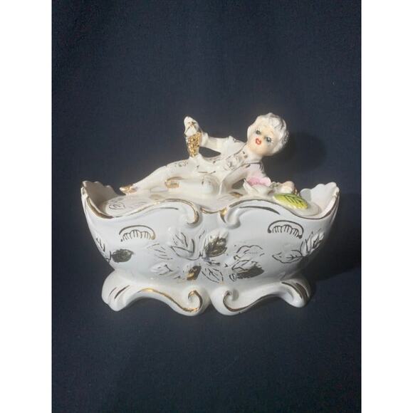 Vintage Porcelain Dish with Victorian Boy On Lid by Tilso - Picture 1 of 12